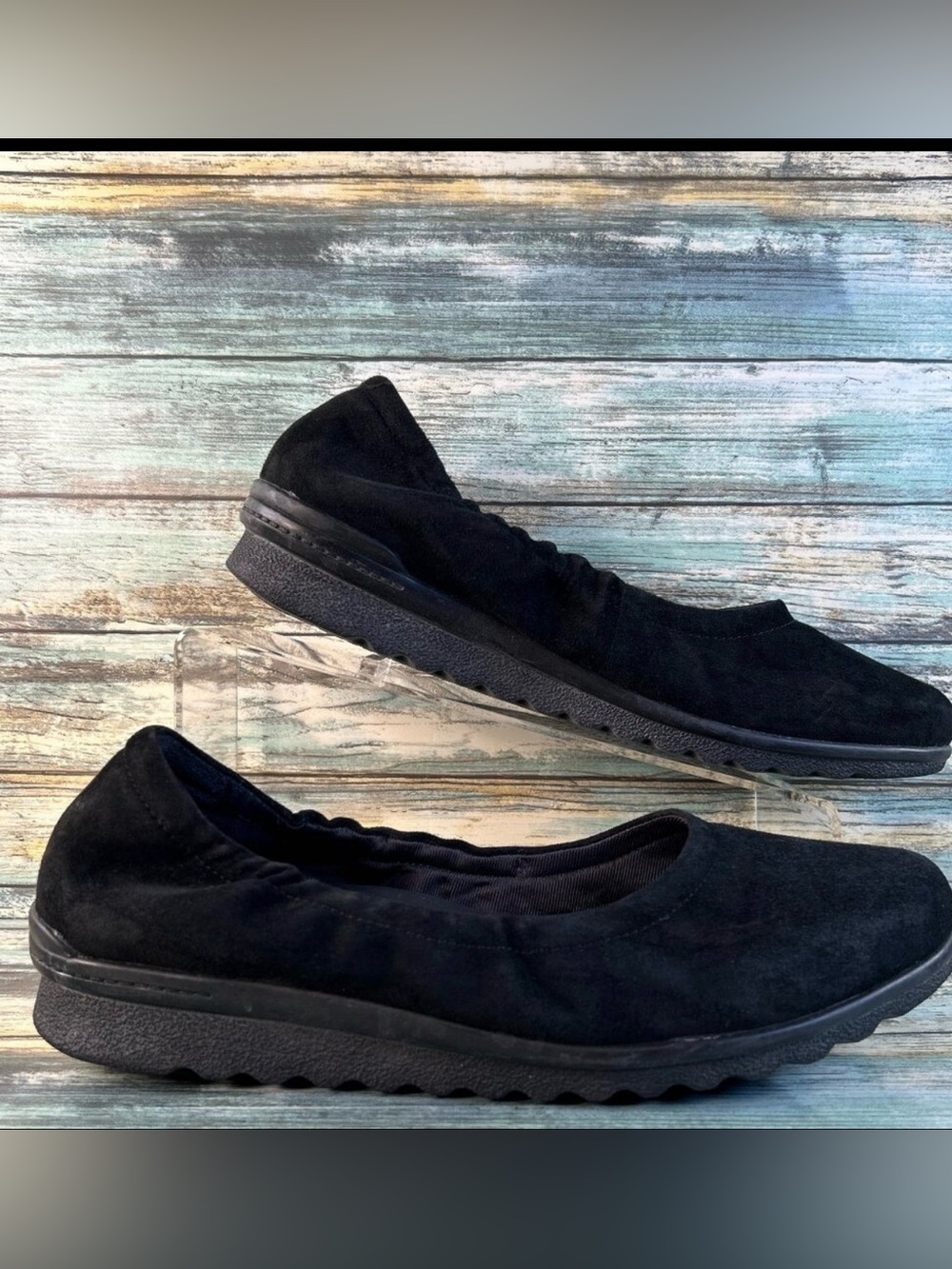 Rockport Truflex Chenole Flat Womens 11 Black Suede Slip On Stretch Comfort Shoe